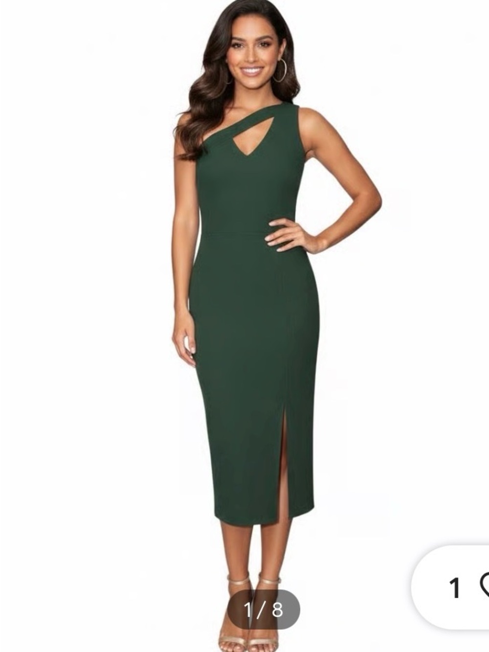 RACHEL Rachel Roy Dark Green Asymmetric one shoulder Midi Dress